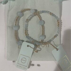 NWT TWO- e.Newton blissful and admire aquamarine bracelet stack gold filled bead